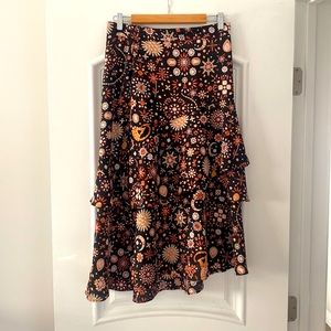 Ann Taylor Printed Flounce Midi Skirt